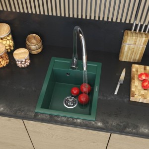 Zlewozmywak granitowy jednokomorowy butelkowa zieleń syfon złoty/chrom Best