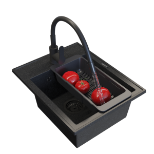 Zlewozmywak granitowy czarny nakrapiany - zestaw Nero