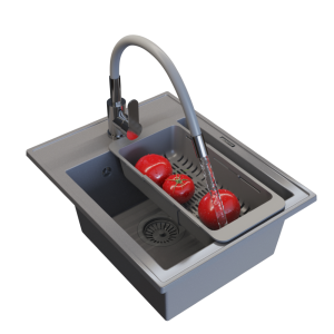 Zlewozmywak granitowy szary - bateria kuchenna - koszyk - zestaw Nero