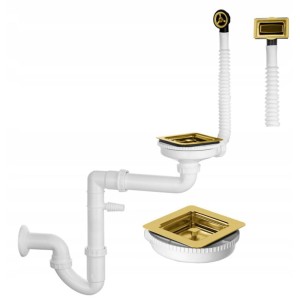 Syfon do zlewu złoty kwadratowy odpływ prostokątny