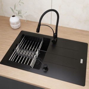 Zlew Franke Basis BFG 611-78 czarny - bateria Pelikan - dozownik - ociekarka - Zestaw