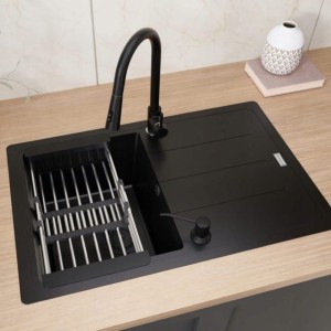 Zlew Franke Basis BFG 611-78 czarny - bateria Snake - dozownik - ociekarka - Zestaw