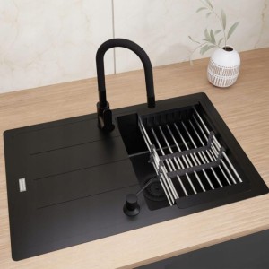 Zlew Franke Basis BFG 611-78 czarny - bateria - dozownik - ociekarka - Zestaw