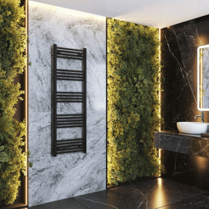 Grzejnik łazienkowy czarny drabinkowy 50 x 150 cm montaż 180 Breno