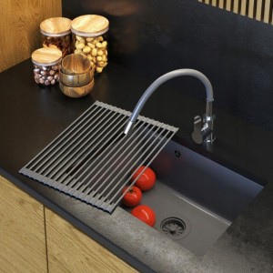 Zestaw - Zlewozmywak granitowy podblatowy Manado 60 szary - bateria - rolmata 