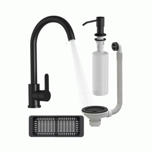 Zestaw kuchenny czarny do zlewu - bateria kuchenna - dozownik - ociekarka - syfon