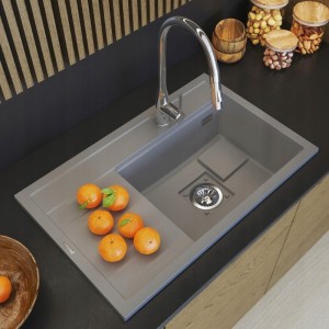 Zlewozmywak granitowy szary Rendo - maskownica - syfon - komora prawa