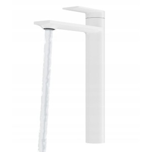 Bateria umywalkowa wysoka stojąca do łazienki jednouchwytowa biała - BAGO