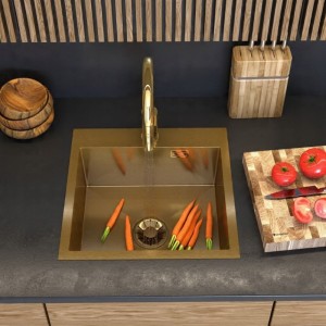 Zlewozmywak stalowy jednokomorowy złoty Silvo 48 syfon Lux