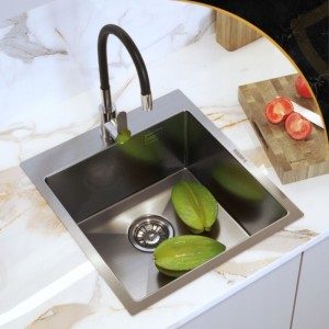 Zlewozmywak stalowy 45x50 cm chrom jednokomorowy Silvo - syfon