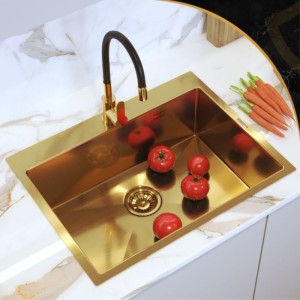 Zlewozmywak stalowy jednokomorowy złoty Silvo 65x50 - syfon