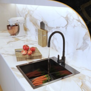 Zlewozmywak stalowy kuchenny jednokomorowy czarny Silvo 45x50 - syfon Lux