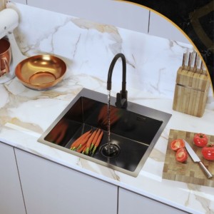 Zlewozmywak stalowy kuchenny jednokomorowy czarny Silvo 55x50 - syfon Lux