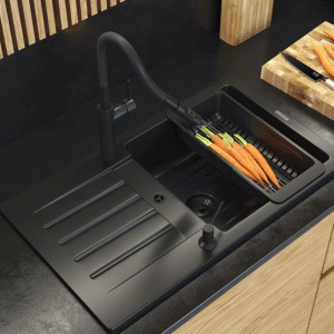 Zestaw - zlewozmywak jednokomorowy z ociekaczem Trix - bateria - koszyk - syfon