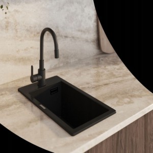 Zestaw - zlewozmywak jednokomorowy granitowy Solo - bateria - dozownik - syfon