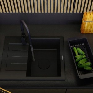 Zlewozmywak jednokomorowy granitowy Milano 5 kolorów - syfon