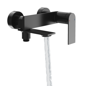 Bateria wannowa ścienna jednouchwytowa obrotowa wylewka natrysk czarna BAGO