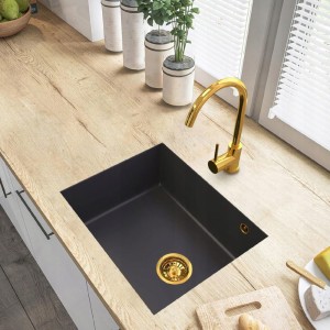 Zestaw - zlewozmywak czarny Pavo - bateria Beta - syfon