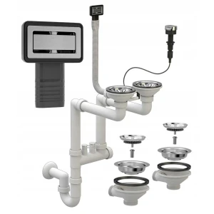 Syfon dwukomorowy automatyczny chrom z prostokątnym przelewem