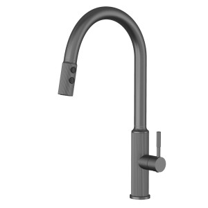 Bateria kuchenna wyciągana wylewka kran zlewozmywakowy ciemny metal CALMA