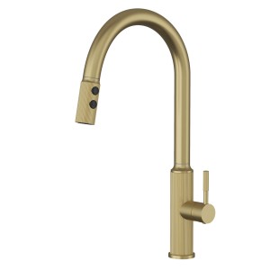 Bateria kuchenna wyciągana wylewka zlewozmywakowy szczotkowane złoto CALMA