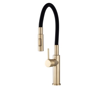 Bateria kuchenna wysoka zlewozmywakowa elastyczna szczotkowane złoto RAVEL