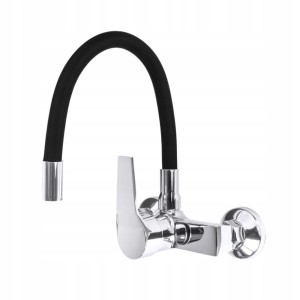 Bateria kuchenna ścienna zlewozmywakowa elastyczna wylewka czarna NEROX