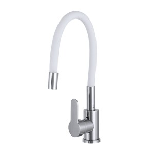 Bateria kuchenna z elastyczną wylewką stojąca kran do kuchni biała MODER