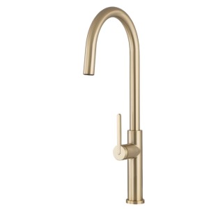 Bateria kuchenna z wyciąganą wylewką kran stojący szczotkowane złoto LENO