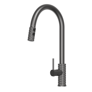 Bateria kuchenna stojąca wyciągana wylewka kran kuchenny ciemny metal SAVEN