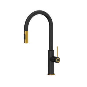Bateria kuchenna wyciągana wylewka kran funkcja prysznica czarna/złoty ARIA