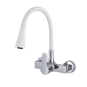 Bateria kuchenna ścienna elastyczna wylewka kran zlewozmywakowy biała PARO
