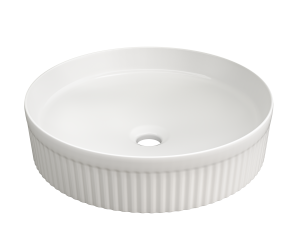 Umywalka nablatowa ceramiczna łazienkowa okrągła zlew ryflowany biała RAGON