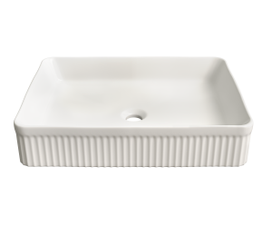 Umywalka nablatowa ceramiczna łazienkowa prostokątna ryflowana biała GRON