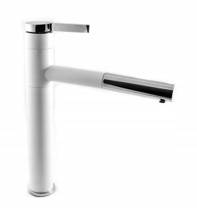 Bateria kuchenna stojąca z wyciąganą wylewką kran zlewozmywakowy biała LONE