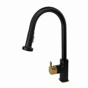 Bateria kuchenna kran zlewozmywakowy z wyciąganą wylewką czarna/złota NOUS