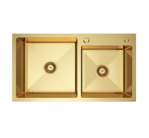 Zlewozmywak stalowy kuchenny zlew dwukomorowy zlew stalowy syfon złoty BEAT