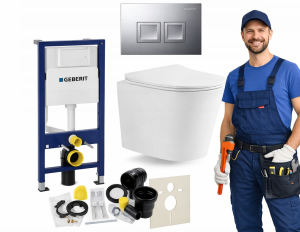 Zestaw podtynkowy WC 7w1 Stelaż Miska WC Deska wolnoopadająca Przycisk FOUL