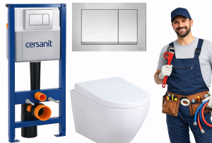 Zestaw podtynkowy WC 7w1 Stelaż Miska WC Deska wolnoopadająca Przycisk TUSO