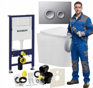 Zestaw podtynkowy WC 7w1 Stelaż Miska WC Deska wolnoopadająca Przycisk DELO