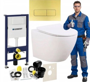 Zestaw podtynkowy WC 7w1 Stelaż Miska WC Deska wolnoopadająca Przycisk GOLA