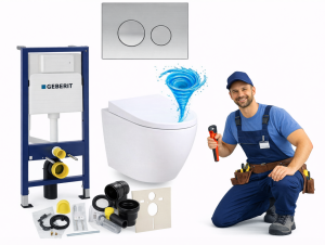 Zestaw podtynkowy WC 7w1 Stelaż Miska WC Deska wolnoopadająca Przycisk LAUN