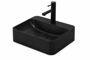 Umywalka czarna łazienkowa 45 nablatowa konglomerat przelew + impregnat FIO