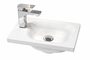 Umywalka biała łazienkowa wpuszczana w blat konglomerat syfon i korek TAWA