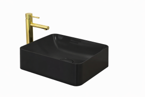 Umywalka czarna łazienkowa 50 cm nablatowa konglomerat prostokątna 6w1 RAZO