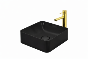 Umywalka czarna łazienkowa 40 cm nablatowa konglomerat z baterią 6w1 VIAN