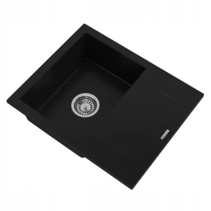 Zlewozmywak kuchenny zlew granitowy zlew jednokomorowy czarny + syfon LOREN