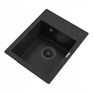 Zlewozmywak kuchenny zlew granitowy jednokomorowy czarny syfon czarny ROSSA