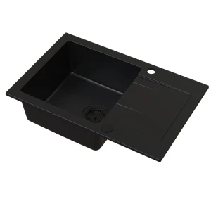 Zlewozmywak kuchenny zlew granitowy jednokomorowy czarny syfon czarny FABO