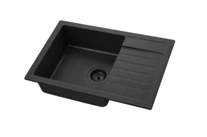Zlewozmywak kuchenny zlew granitowy jednokomorowy czarny syfon czarny GOSO